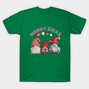 Funny Christmas Gnomes Retro Watercolor Art T-Shirt